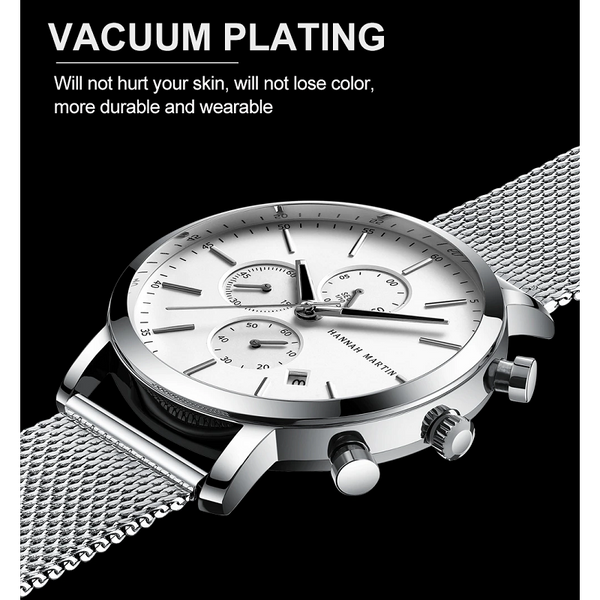 Veile Studios Multifunctional Stainless Steel Mesh Band Men's Waterproof Quartz Wristwatch Watches