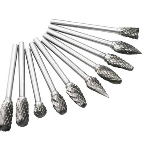 Hard Tungsten Steel Rotary File 10Pcs Silver Burrs