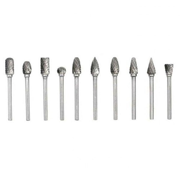 Hard Tungsten Steel Rotary File 10Pcs Silver Burrs
