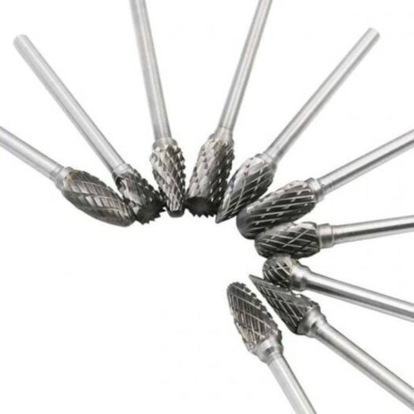 Hard Tungsten Steel Rotary File 10Pcs Silver Burrs