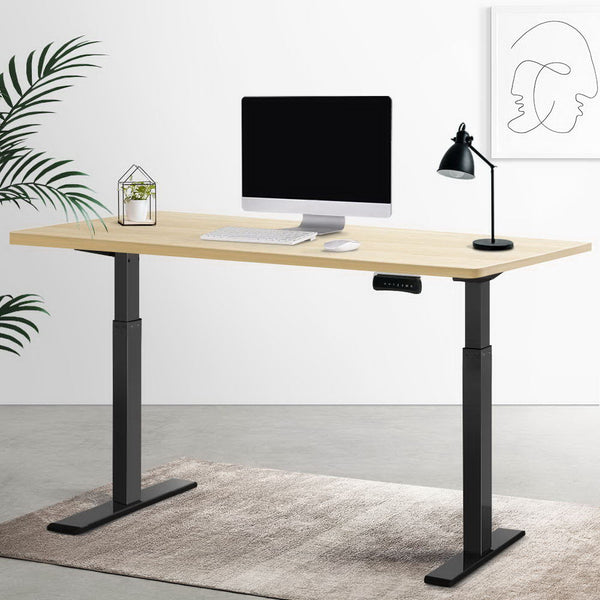 Artiss Standing Desk Electric Height Adjustable Sit Desks Black Oak 140Cm