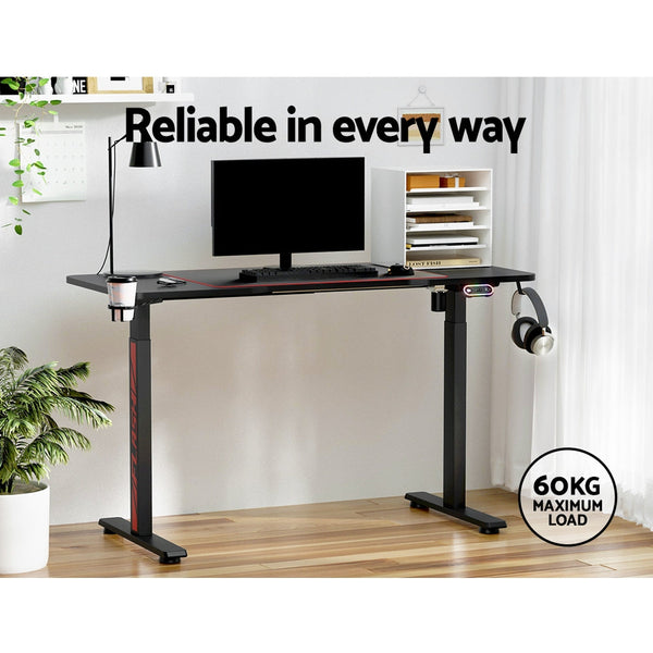 Artiss Electric Standing Desk Gaming Desks Sit Table Rgb Light Home Office