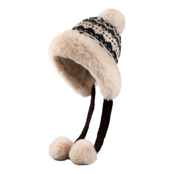 Hat Thick Wool Knitted Women's Winter With Pompoms Warm Lining Aviator Earflaps Christmas Gift Birthday (Coffee Color) Hats