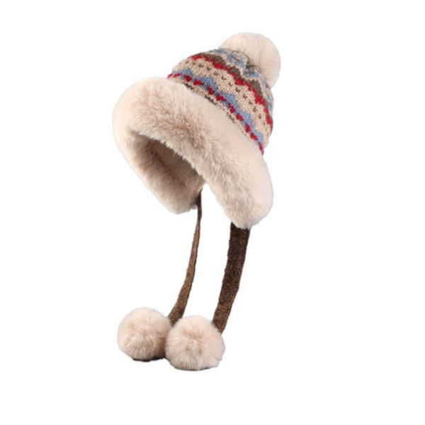 Hat Thick Wool Knitted Women's Winter With Pompoms Warm Lining Aviator Earflaps Christmas Gift Birthday (Khaki) Hats