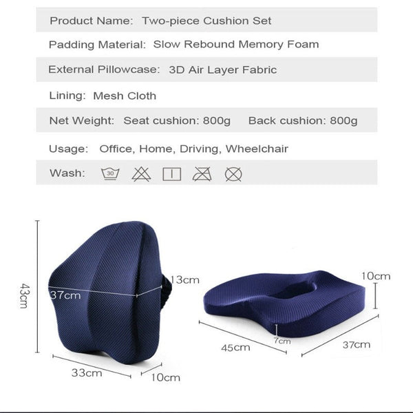 Memory Foam Seat Cushion Orthopedic Pillow Office Chair Waist Back Support Seat & Posture Cushions