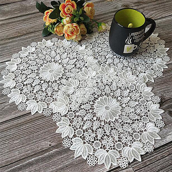 Round Lace White Embroidery Doily Table Mat Placemat