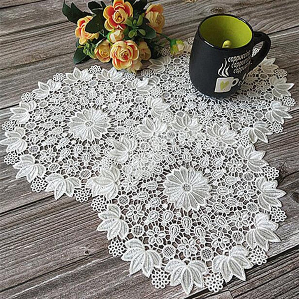 Round Lace White Embroidery Doily Table Mat Placemat Placemats