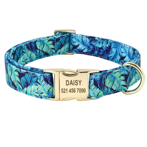 Handmade Personalized Floral Nylon Printed Dog Collar Leash Sets Leads & Head Collars