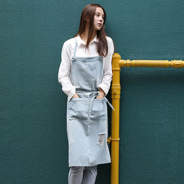 Aprons Unisex Multifunctional Adjustable Cotton Denim Crafting Kitchen Apron