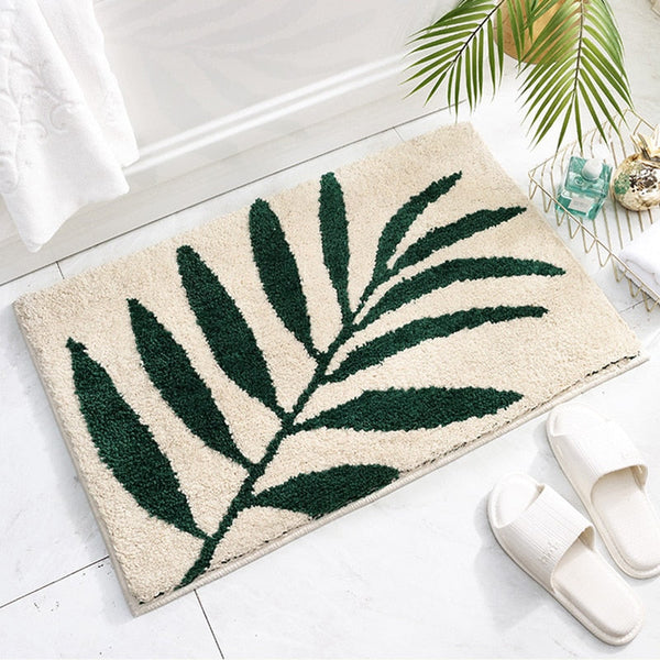 Green Leaves Non Slip Microfibre Soft Bath Mat Bath Mats Rugs & Toilet Covers
