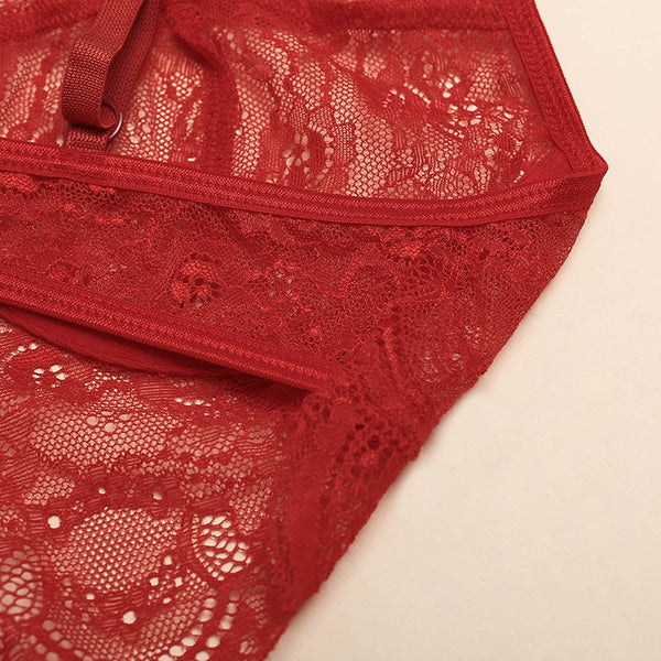 Lace Sheer Floral Backless Bodysuit Open Crotch Teddy Lingerie Women Bodysuits