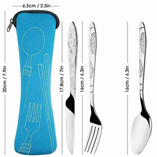 3Pcs / Set Camping Travel Stainless Steel Cutlery With Bag Cutlery Sets
