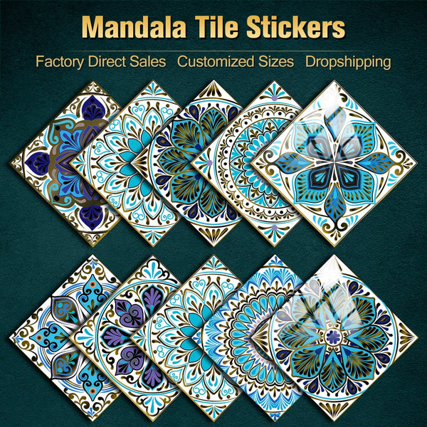 10 Piece Set Mandala Crystal Hard Film Tiles Wall Stickers Kitchen Bathroom Wardrobe Tile Décor