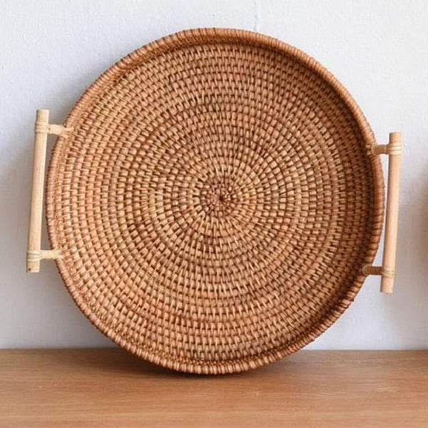 Rattan Round Basket Serving Tray Home Decor