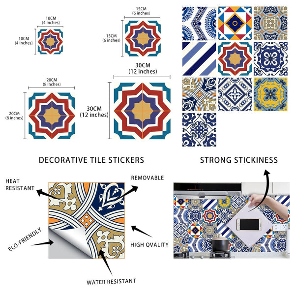 10 Piece Set Mandala Crystal Hard Film Tiles Wall Stickers Kitchen Bathroom Wardrobe Tile Décor