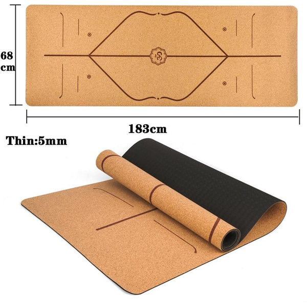 7 Chakras Natural Cork Tpe Yoga Mat 5Mm Thick Exercise Mats & Non Slip Towels