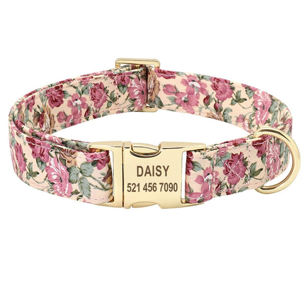 Handmade Personalized Floral Nylon Printed Dog Collar Leash Sets Leads & Head Collars