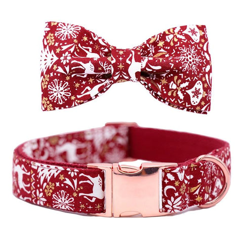 Red Christmas Dog Collar With Bow Tie Dog Collars