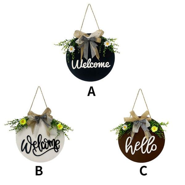 Welcome Hello Hanging Decoration Front Door Rustic Sign Plaques & Signs
