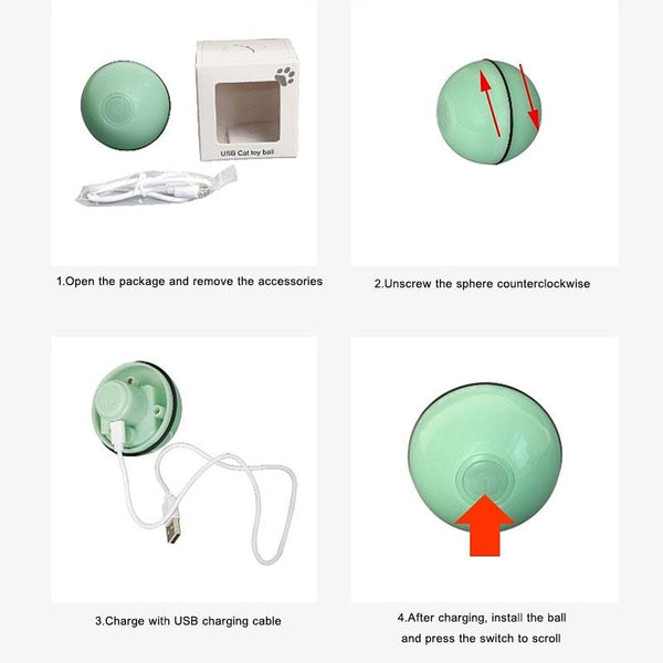 Smart Interactive Pet Ball Automatic Rolling Usb Rechargeable Led Light Toy Cat Toys