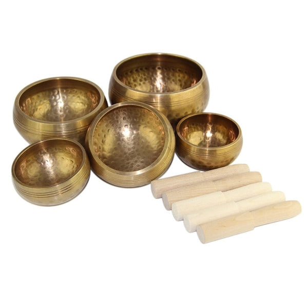 Singing Bowls 5Pcs Set Handcrafted Tibetan Meditation Calm Soothe Effect