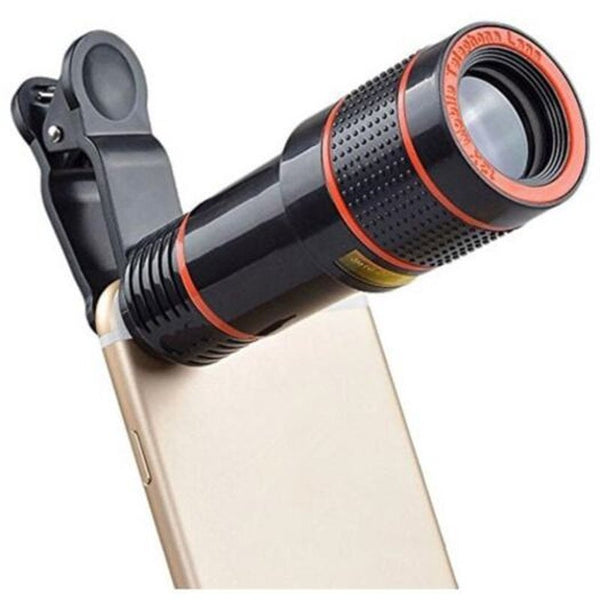 Hd 12X Optical Zoom Camera Telescope Lens With Clip For Iphone / Phone Univers Black Lenses