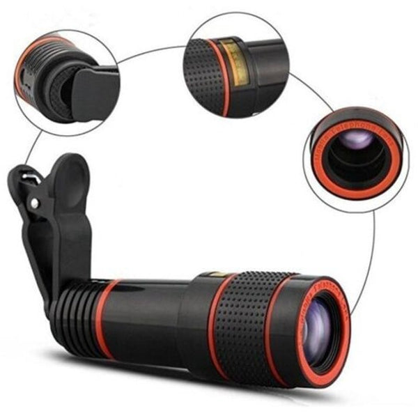 Hd 12X Optical Zoom Camera Telescope Lens With Clip For Iphone / Phone Univers Black Lenses