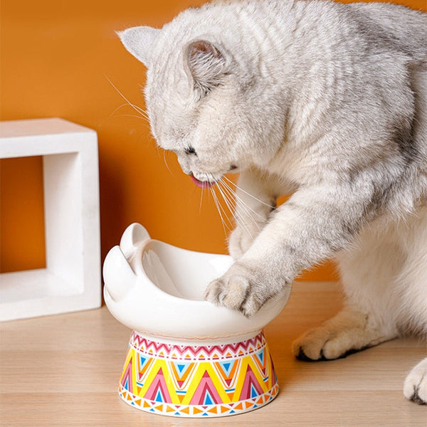 Boho Cute Small Elevated Ceramic Cat Bowl Pet Supplies Dishes Feeders & Fountains