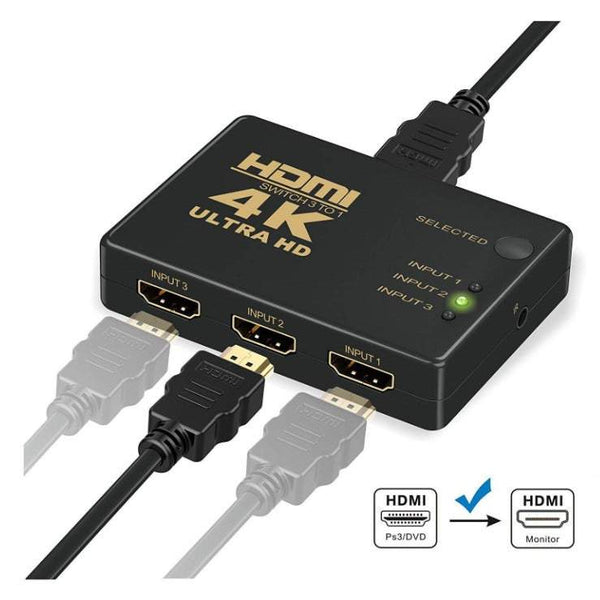 Network Cards Adapters Hdmi Switch 4K Intelligent 3 Port Switcher Splitter Supports 3D With Ir Remote