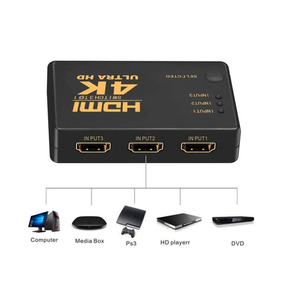 Network Cards Adapters Hdmi Switch 4K Intelligent 3 Port Switcher Splitter Supports 3D With Ir Remote