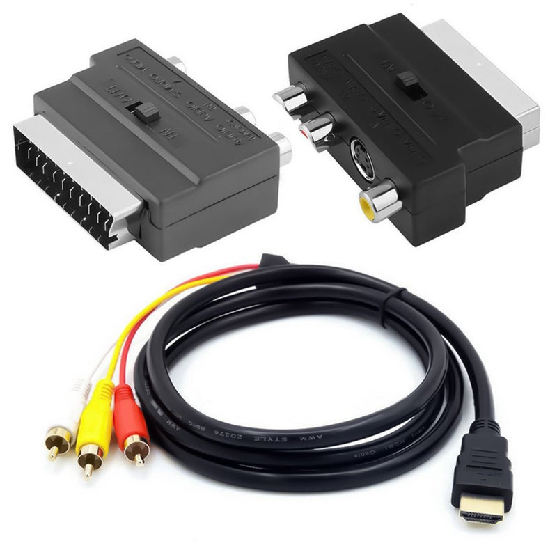 Hdmi To 3Rca Scart Two In One Adapter Cable 1.5M Male Video Av Audio Phono Video Cables & Adapters