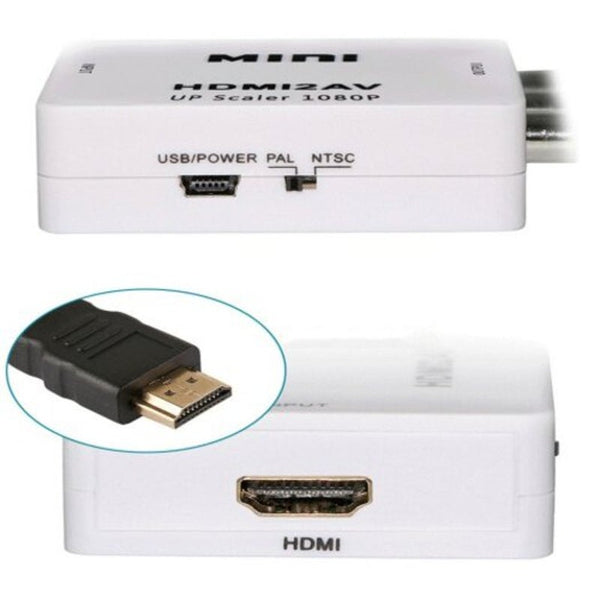Hdmi To Av Scaler Adapter Video Converter Box Rca / Cvsb L White Video Cables & Adapters
