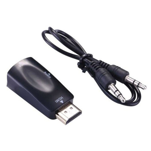 Hdmi To Vga Adapter With Audio Cable Converter 1080P For Pc Laptop Projection Black