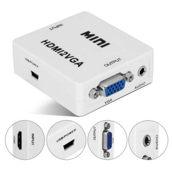 Hdmi To Vga Converter With Audio Hdmi2vga Adapter Connector White Video Cables & Adapters