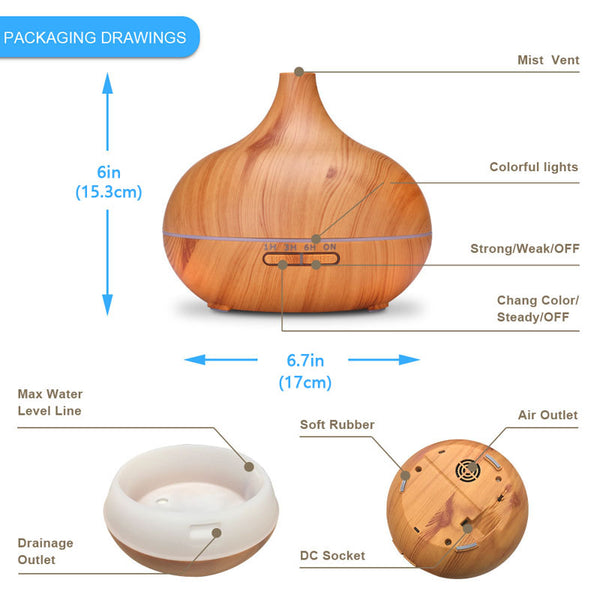 Humidifiers Wood Grain Aroma Diffuser 300Ml Essential Oil Electric Ultrasonic With Auto Shut Off Function For Bedroom Aromatherapy