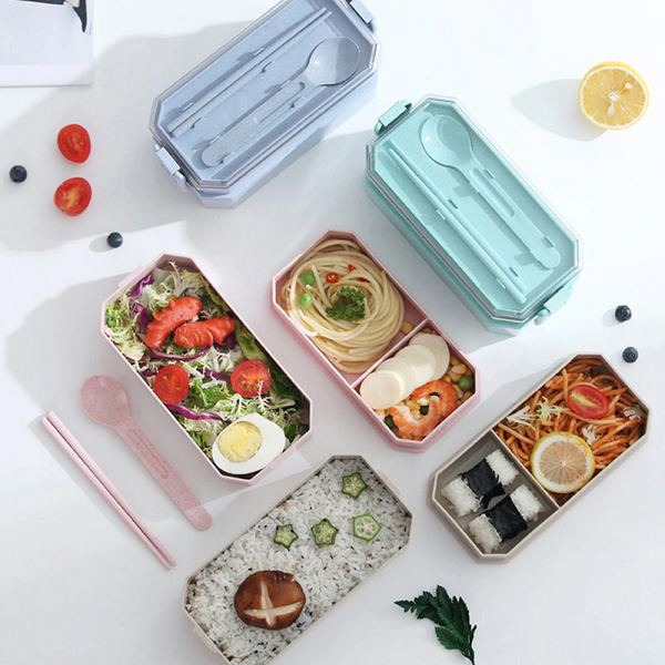 800Ml Lunch Box Wheat Straw Bento 2 Layer Food Storage Lunchboxes