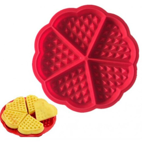 Heart Shape Waffle Mold 5 Cavity Silicone Oven Pan Bakin 1Pcs Red