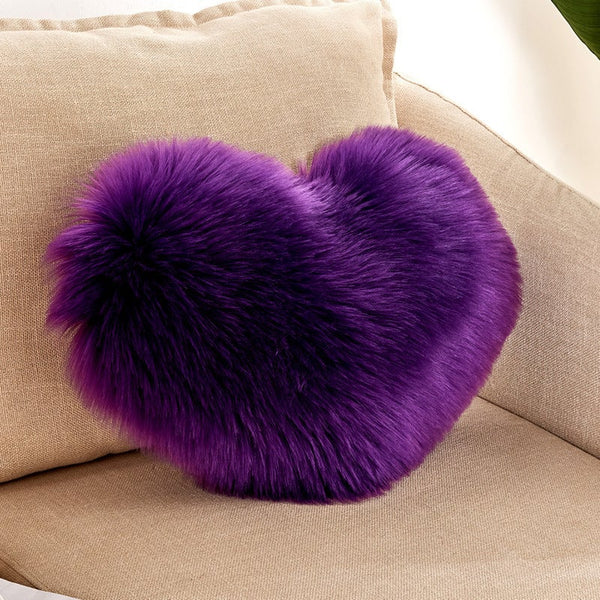40X50cm Heart Shaped Artificial Wool Fur Soft Plush Cushion Cover Purple Cushions & Decorative Pillows