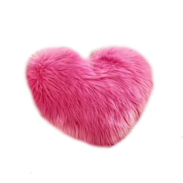 Heart Shaped Artificial Wool Fur Soft Plush Cushion Cover Pink Cushions & Decorative Pillows