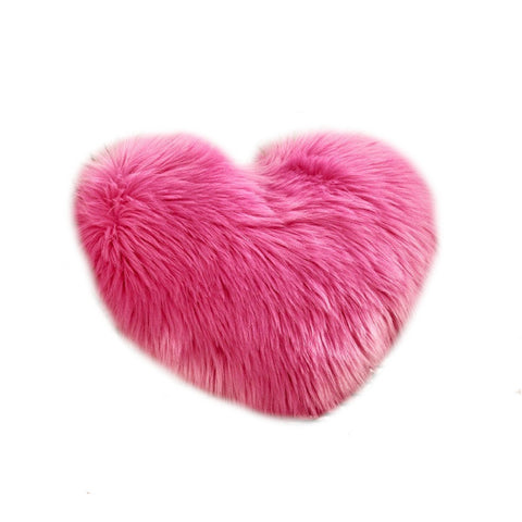 Heart Shaped Artificial Wool Fur Soft Plush Cushion Cover Pink