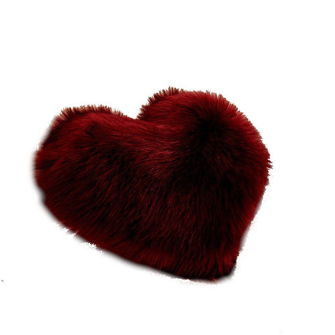 40X50cm Heart Shaped Artificial Wool Fur Soft Plush Cushion Cover Wine Red
