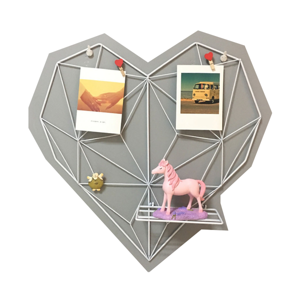 Heart Shape Grid Mesh Picture Rack Photos Holder Shelf Wall Hanging Home Decor-Pink
