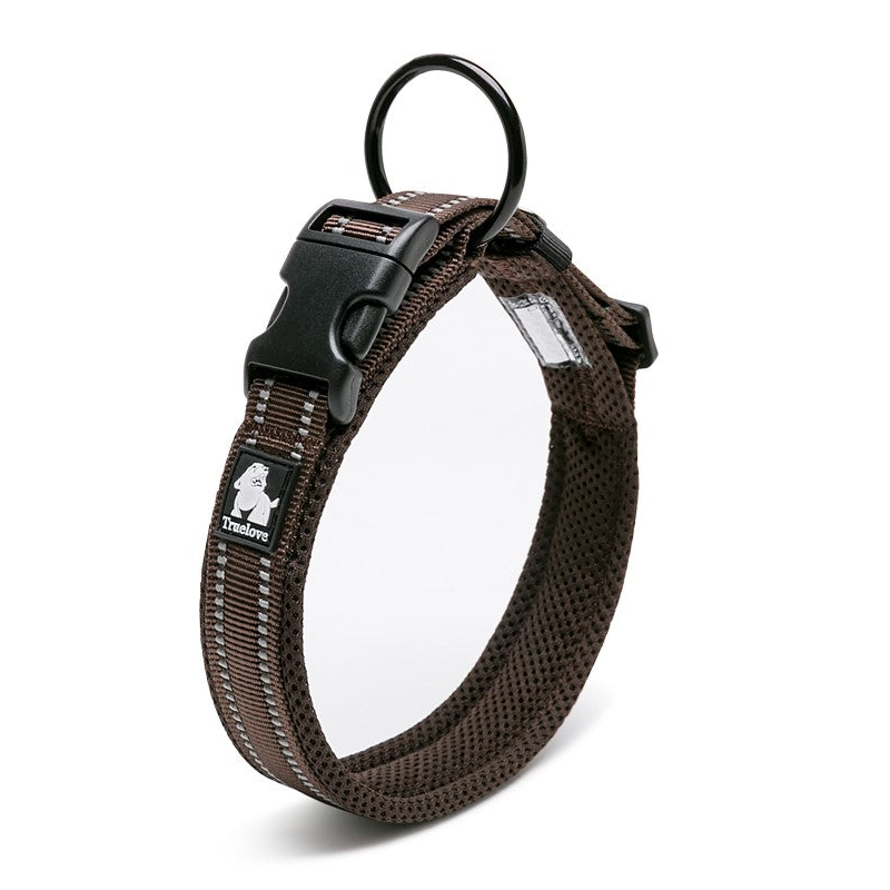 True Love Heavy Duty Reflective Collar Brown Stainless Steel O Ring Reflectors Dog Collars