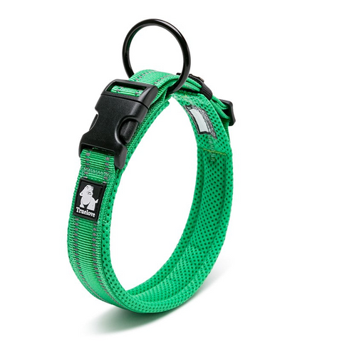 True Love Heavy Duty Reflective Collar Grass Green Stainless Steel O Ring Reflector Dog Collars