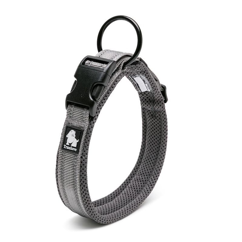 True Love Heavy Duty Reflective Collar Grey Stainless Steel O Ring Reflectors Dog Collars