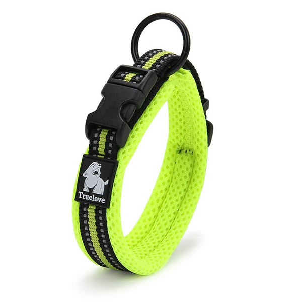 True Love Heavy Duty Reflective Collar Neon Yellow Stainless Steel O Ring Reflector Dog Collars
