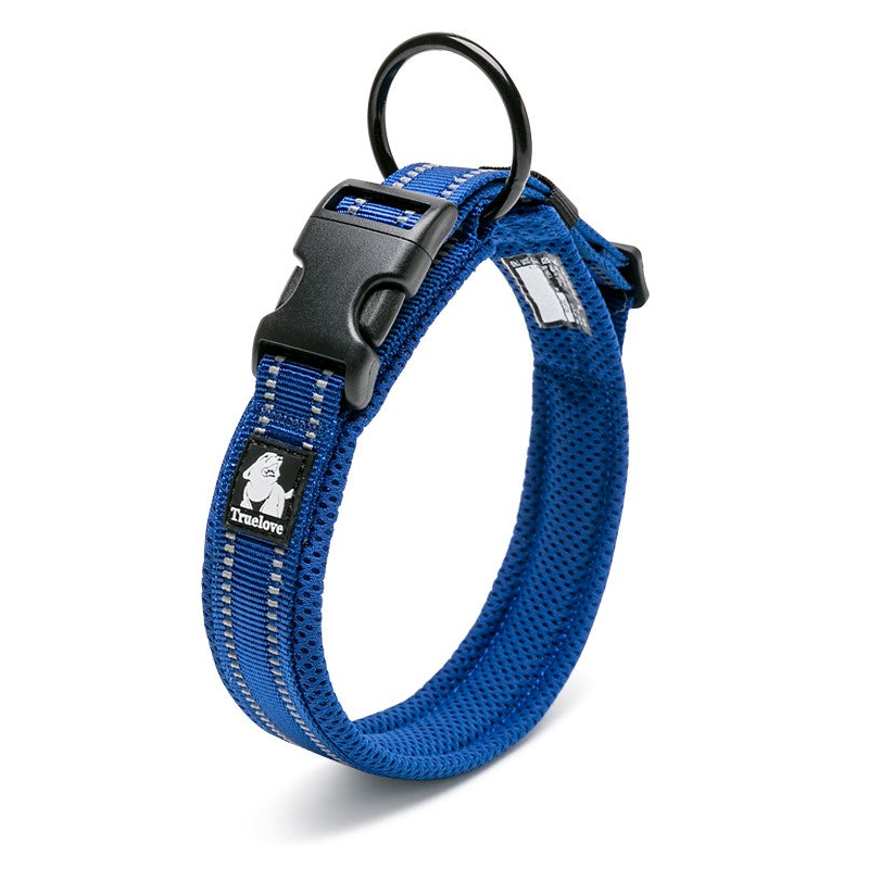 True Love Heavy Duty Reflective Collar Royal Blue Stainless Steel O Ring Reflectors Dog Collars