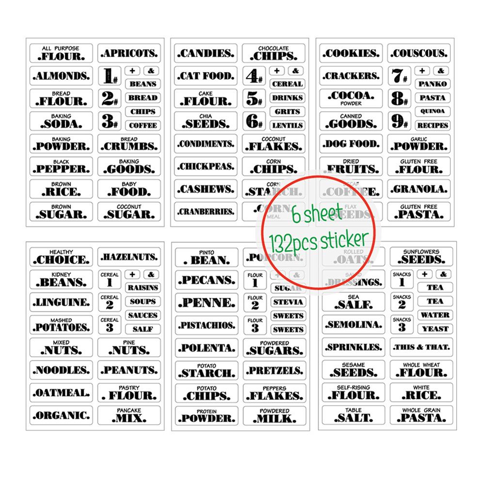 132Pcs Pantry Labels Spice Jar Stickers Food Organisation Kitchen Storage Tools Kitchen Labels