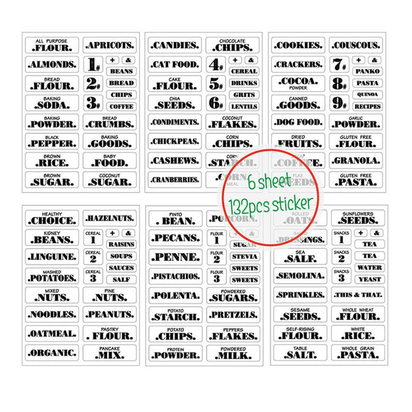 132Pcs Pantry Labels Spice Jar Stickers Food Organisation Kitchen Storage Tools Kitchen Labels