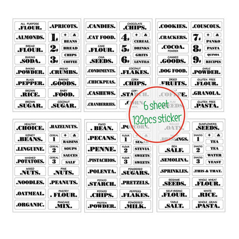 132Pcs Pantry Labels Spice Jar Stickers Food Organisation Kitchen Storage Tools Kitchen Labels